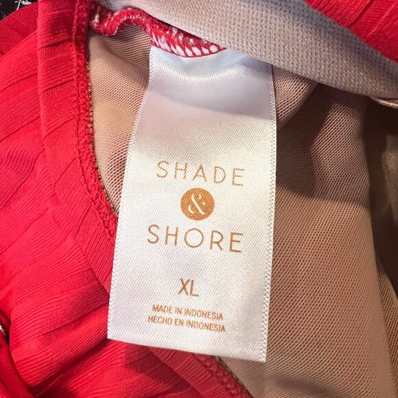 Shade & Shore Women's One Piece Red Ribbed Belted Front Swimsuit-X Large-Adjust - Picture 12 of 14